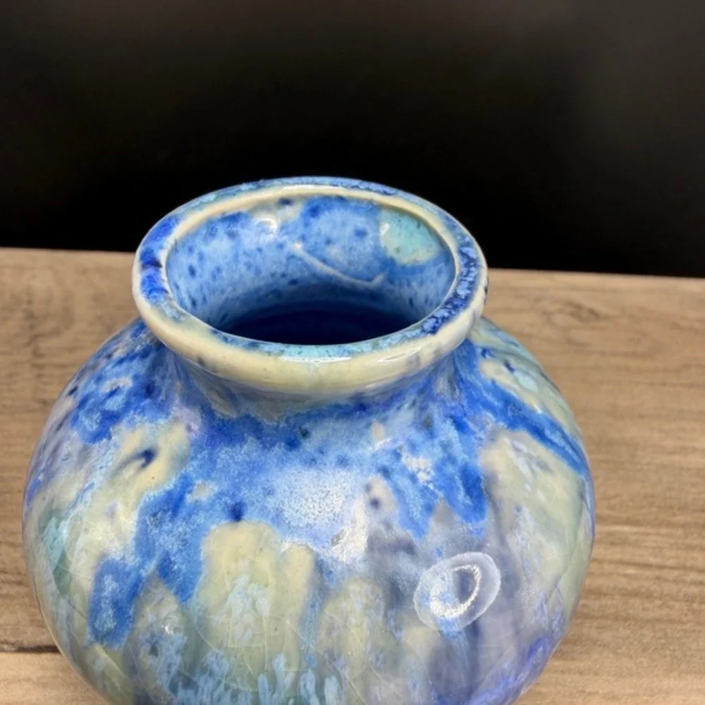 JSP Studio Pottery Bud Vase Blue Drip Glaze Ceramic Small Bud Vase Vessel 3 Inch
